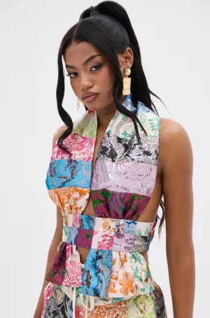 MIXED FEELINGS BROCADE HALTER BLOUSE UV Shield