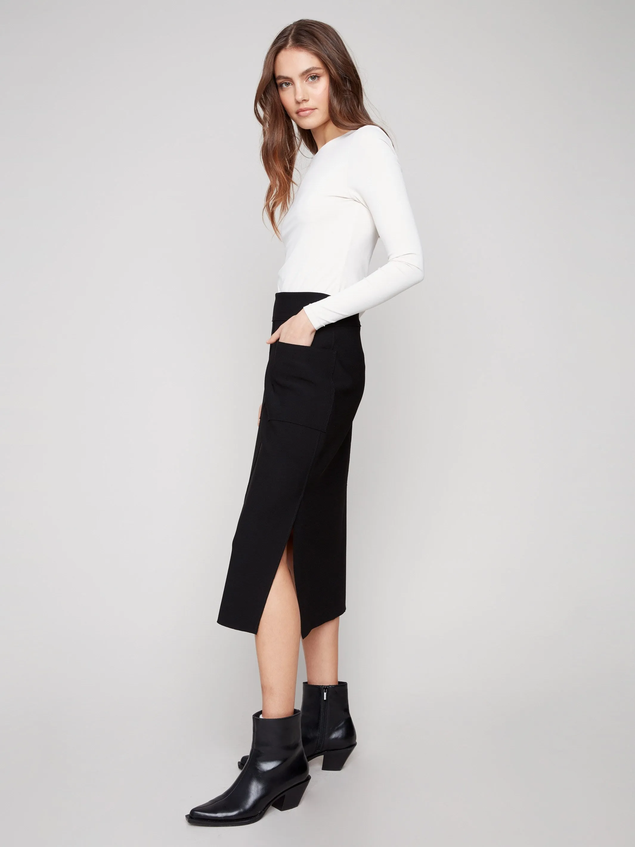 Daily Favorite Gutsy Crepe Skirt With Patch Pockets - Black