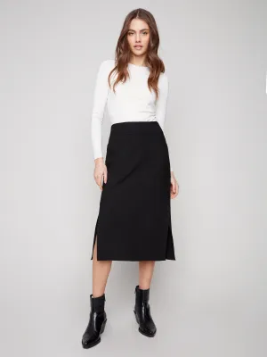 Inverted Pleats Refined Style Gutsy Crepe Skirt With Patch Pockets - Black