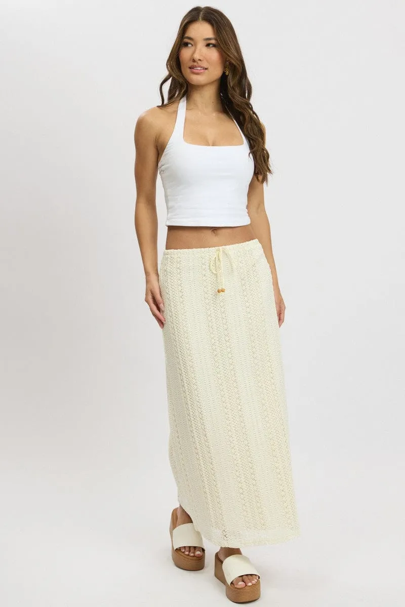 White Crochet Maxi Skirt High Rise Relaxed Lined Neutrals Only