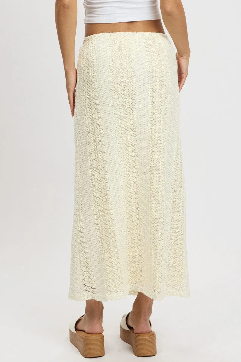 White Crochet Maxi Skirt High Rise Relaxed Lined Emerging Designer