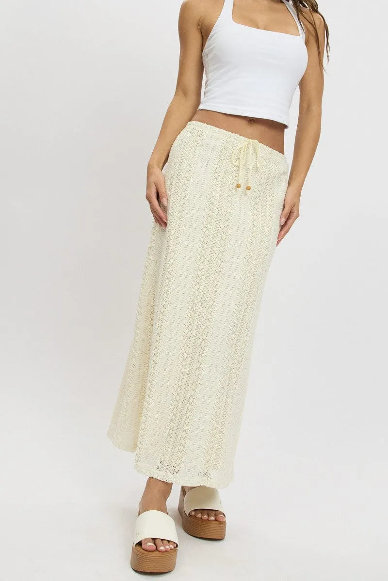 White Crochet Maxi Skirt High Rise Relaxed Lined Spring Brunch Cool Touch