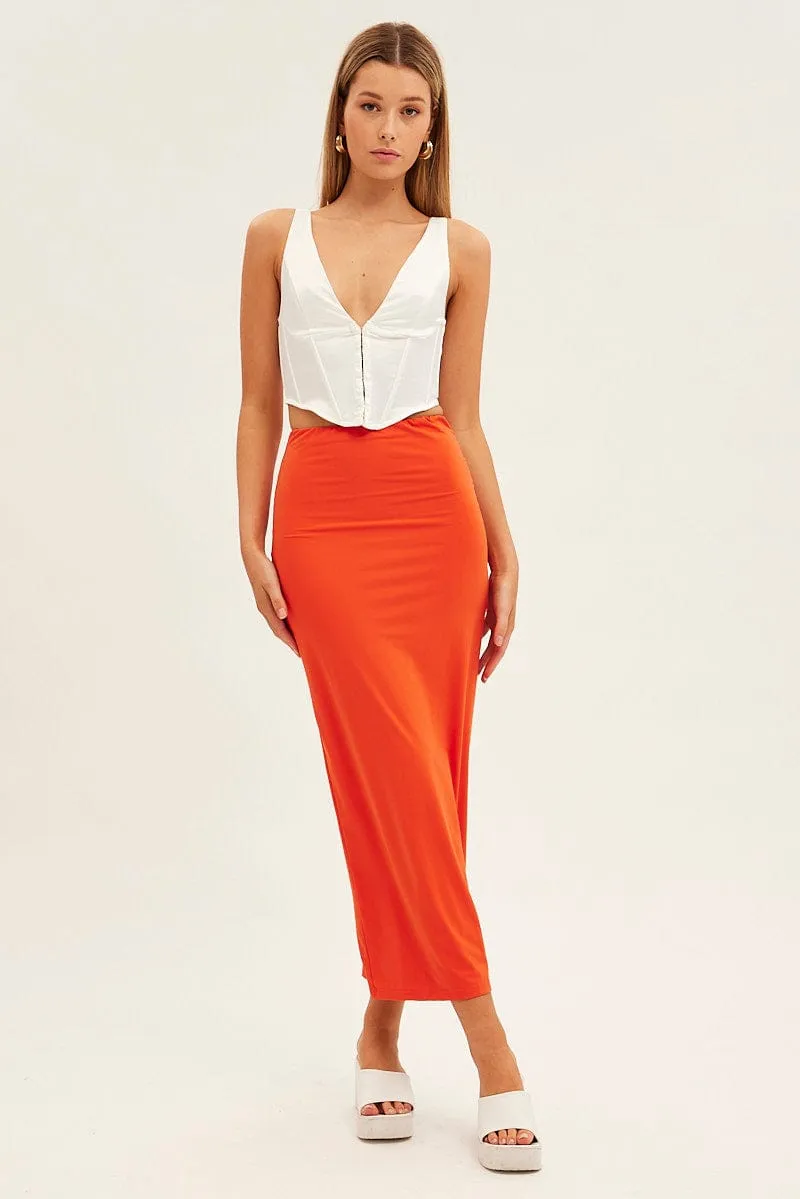 Sustainable Fabric Orange Maxi Skirt High Rise Pencil Double Layered