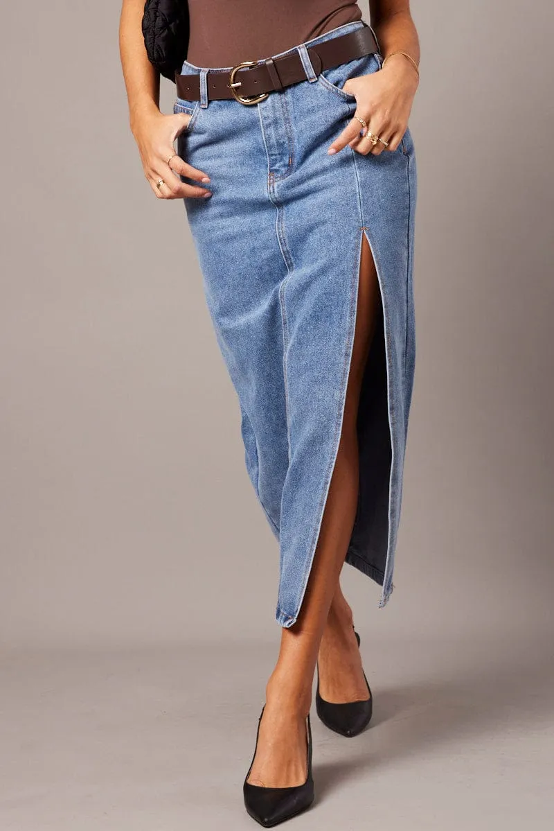 Future Fashion Non Restrictive Fit Denim Maxi Skirt Denim Pencil Slit