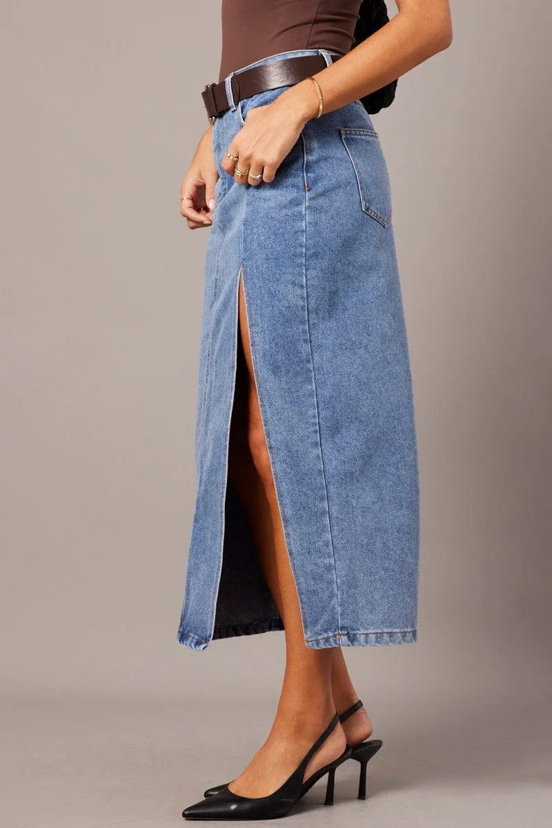 flowy silhouette Figure Flattering Denim Maxi Skirt Denim Pencil Slit
