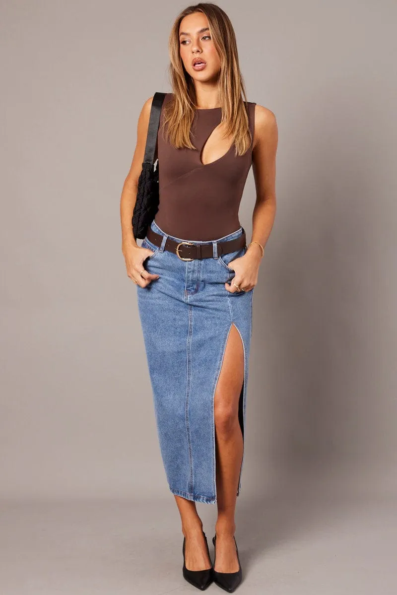 Denim Maxi Skirt Denim Pencil Slit Simple Flow