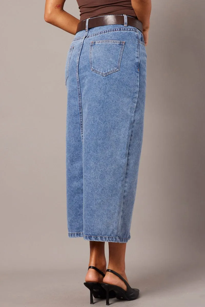 Denim Maxi Skirt Denim Pencil Slit Light Fabric Semi Sheer