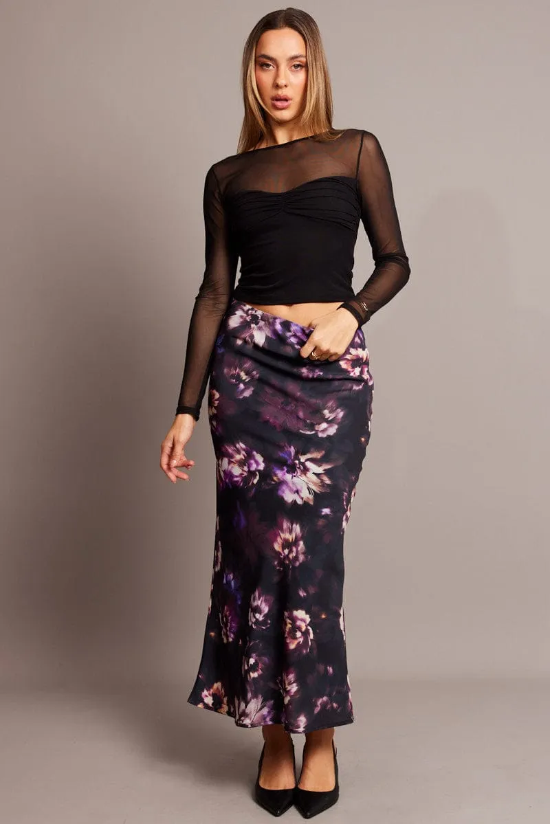 Everyday Favorite Purple Floral Slip Skirt Maxi