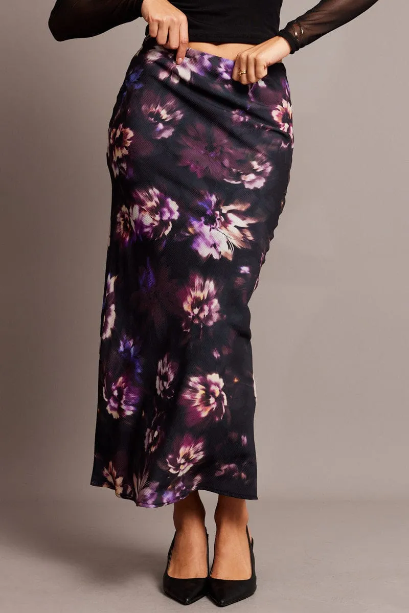 Layered Look Slip Resistant Waist Purple Floral Slip Skirt Maxi