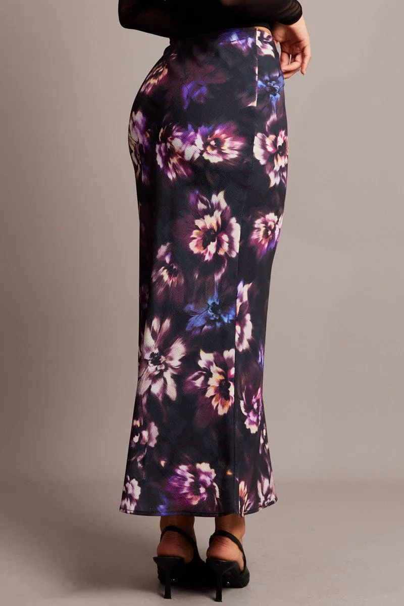 Purple Floral Slip Skirt Maxi Outfit Lineup Unisex style