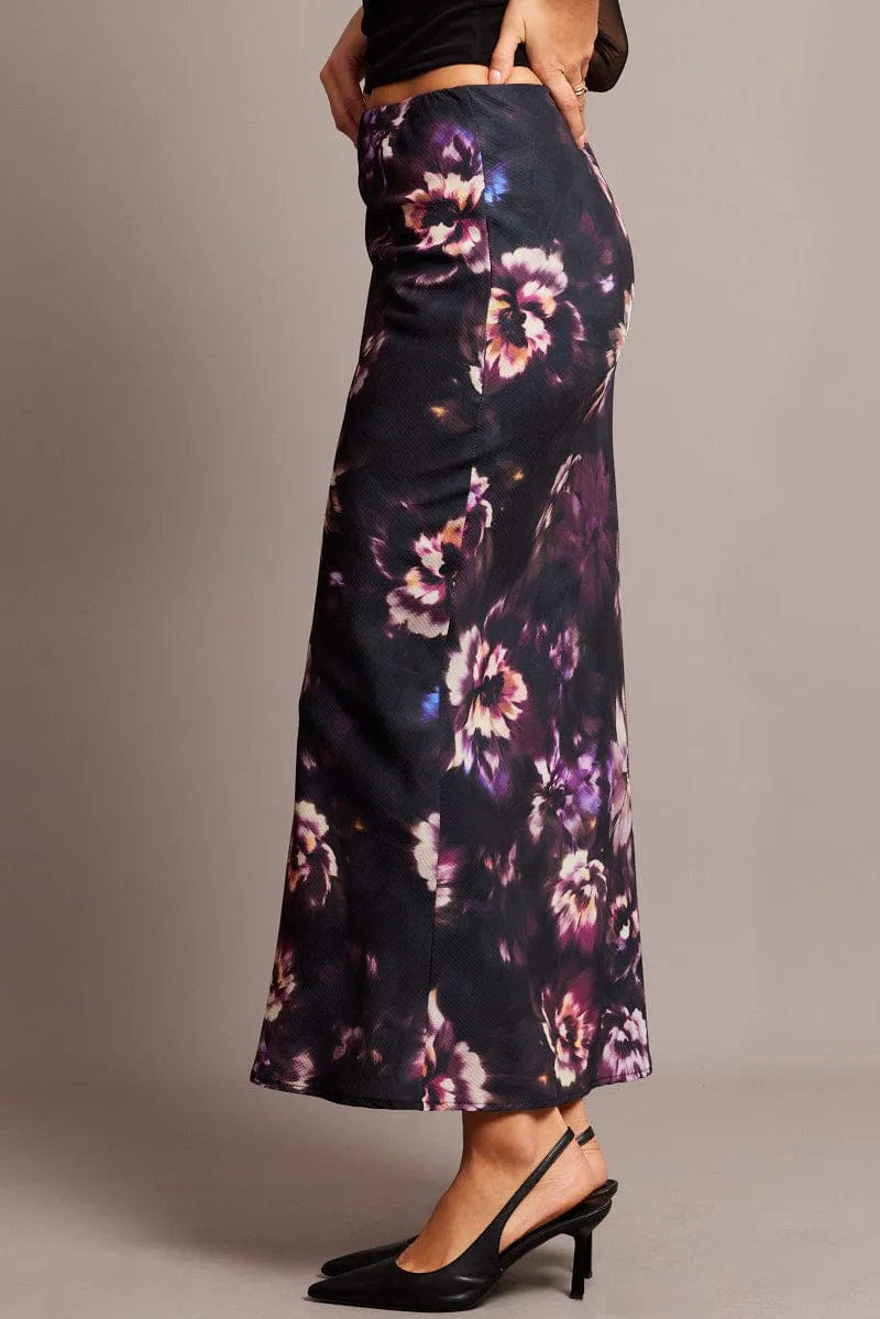 Purple Floral Slip Skirt Maxi Lined interior