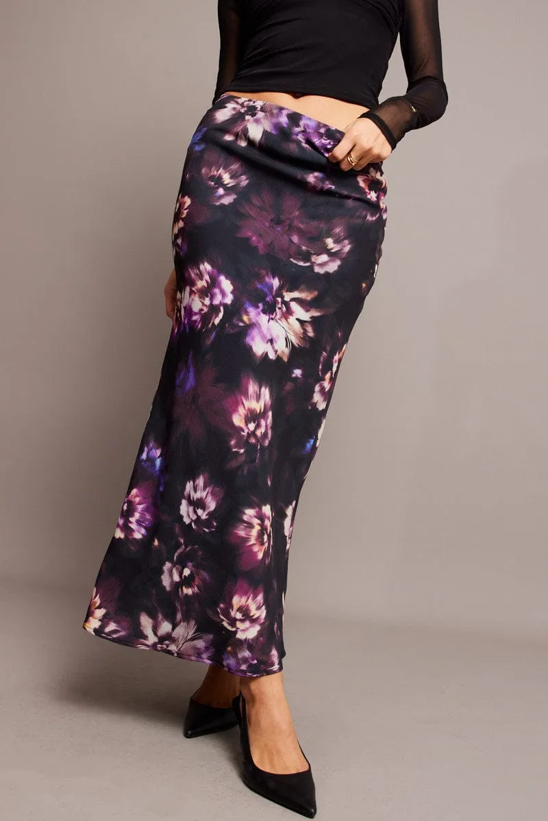 Purple Floral Slip Skirt Maxi Neat Look Minimal Vibes