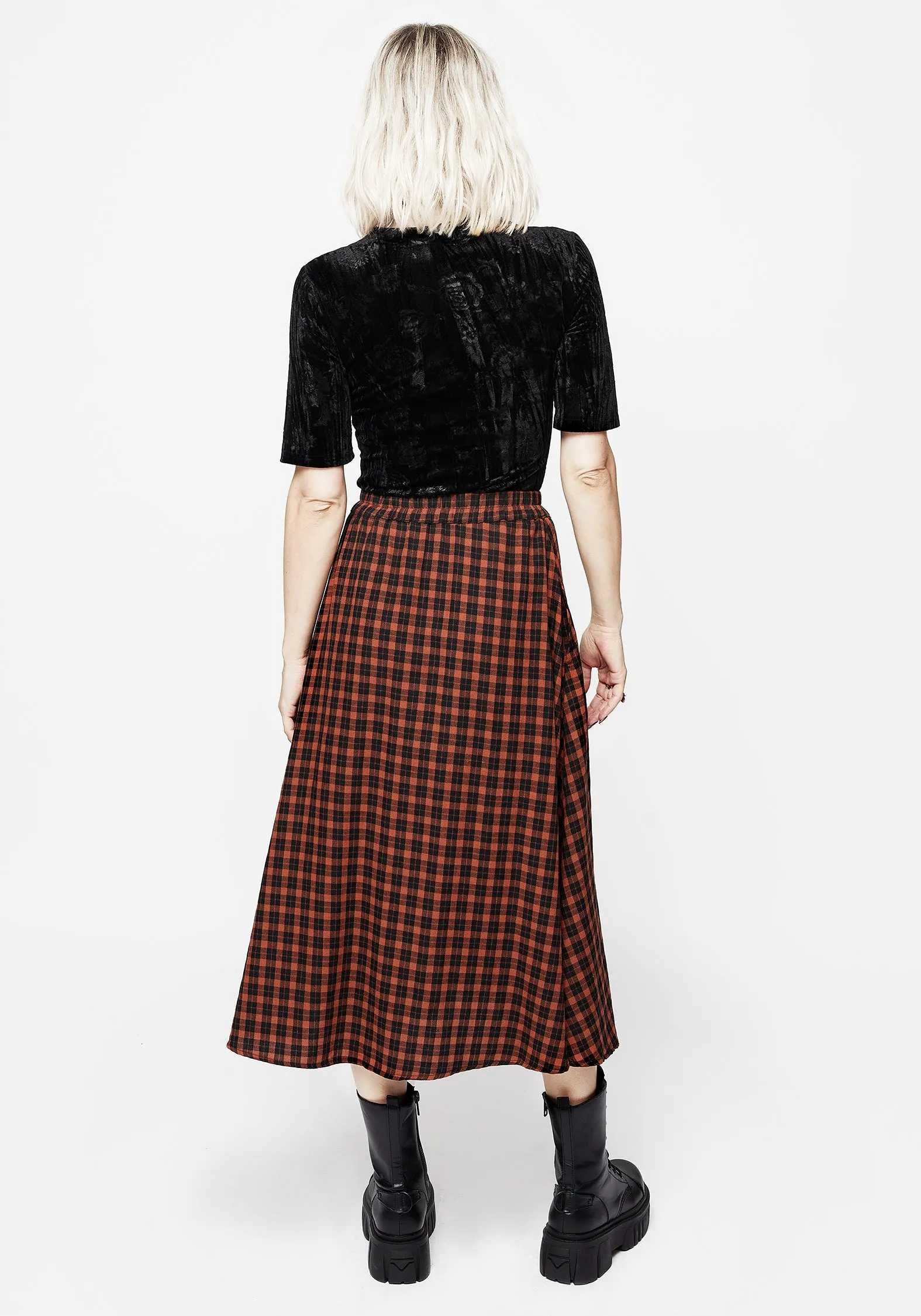 Chill Tones Terra Check Midi Skirt - Orange