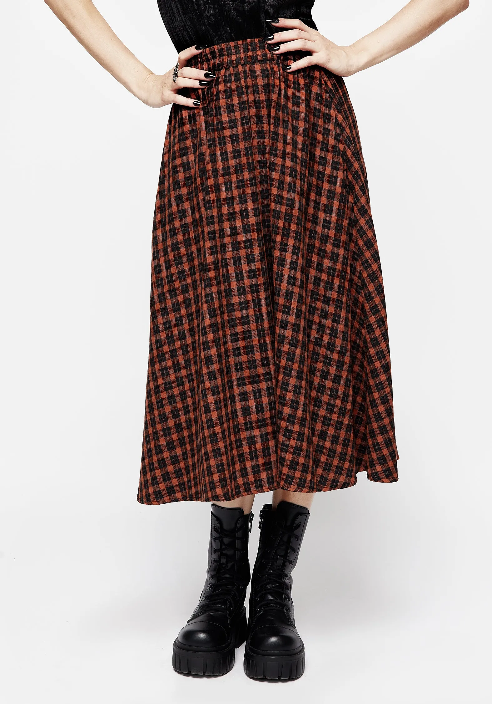Terra Check Midi Skirt - Orange Chic Tones