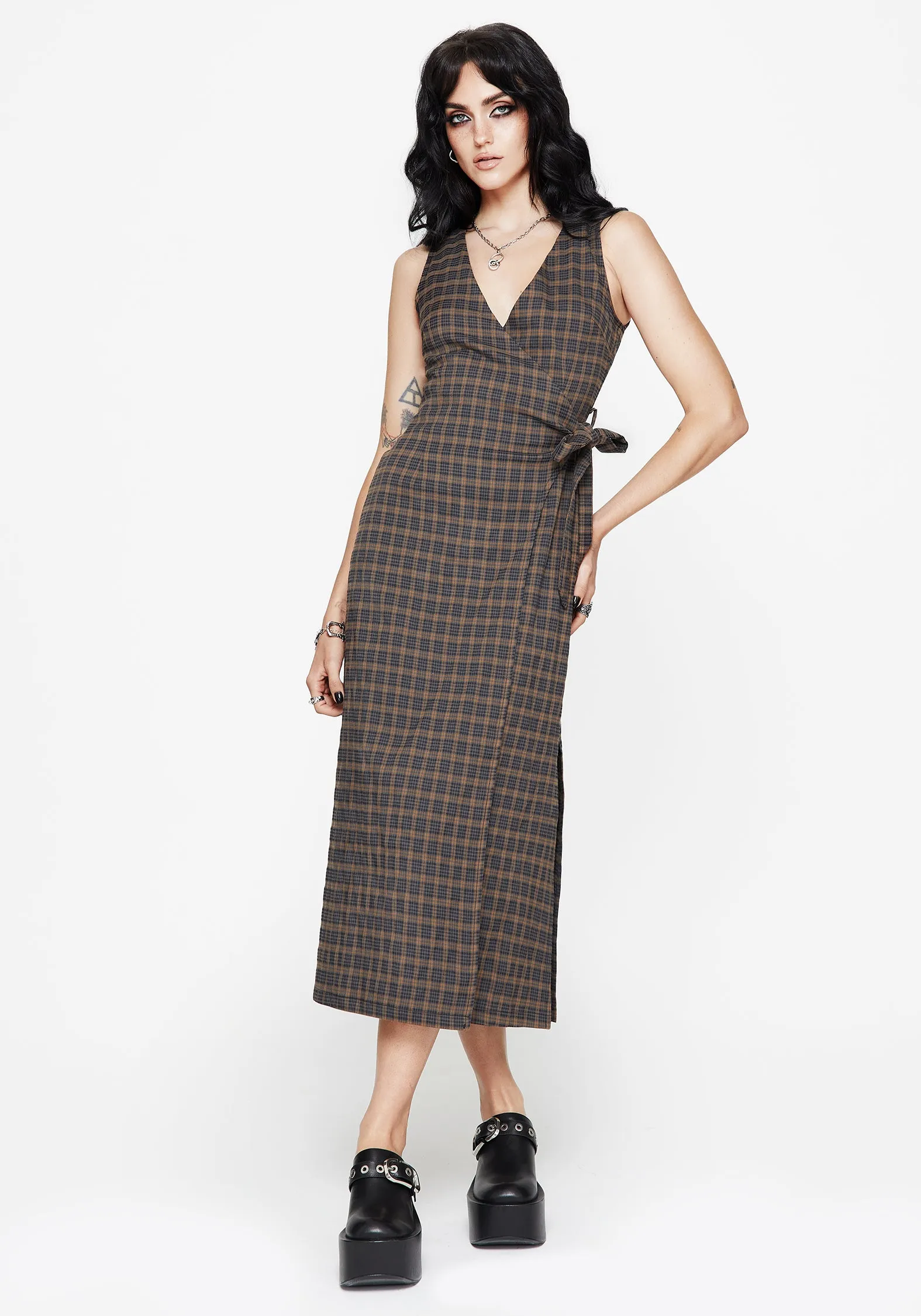 Allure Check Sleeveless Midaxi Wrap Dress Net Glow