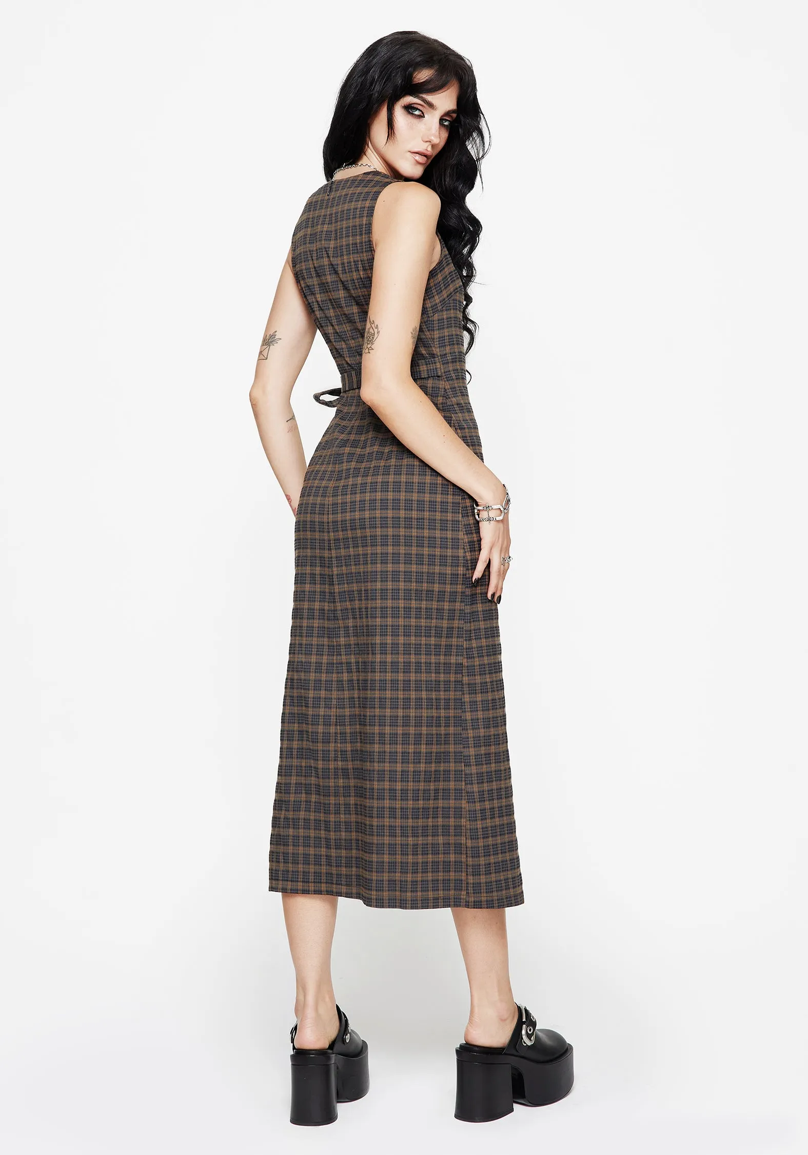 Happy Vibe Market Lane Allure Check Sleeveless Midaxi Wrap Dress