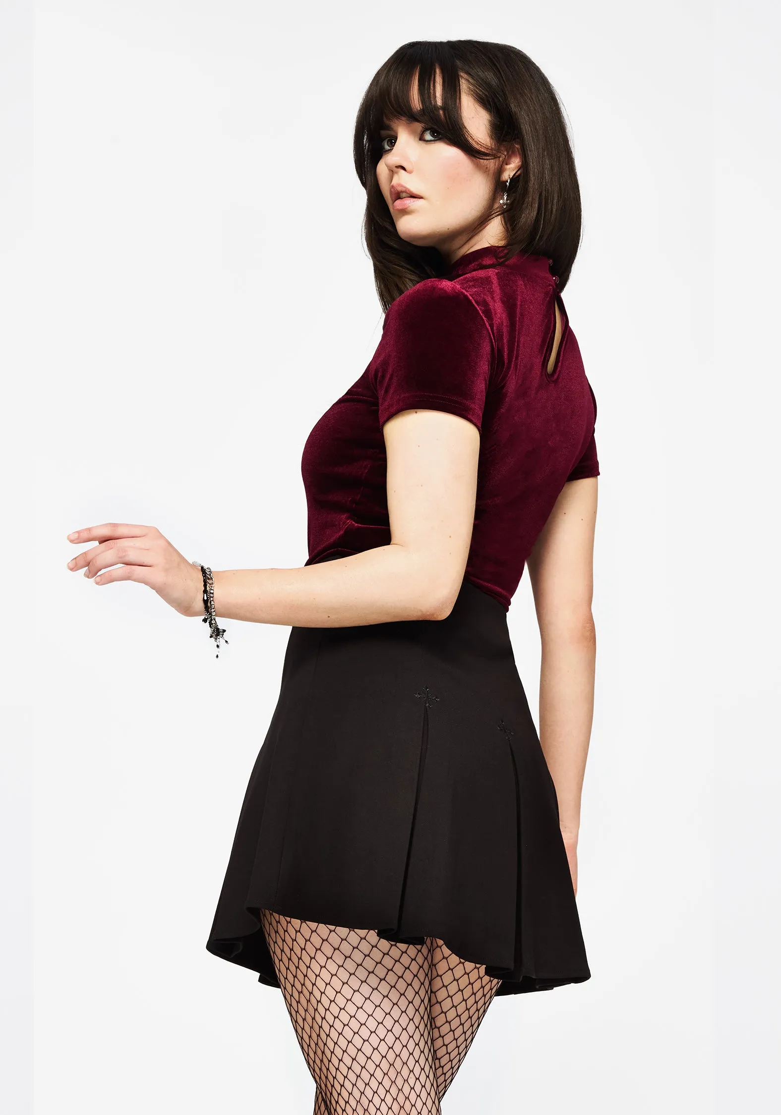 Roll Up Fasten Balanced Outfit Soul Embroidered Pleated Mini Skirt