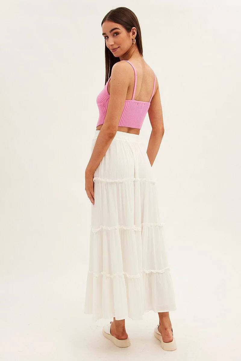 White Maxi Skirt High Rise Tiered Wool blend Multi Purpose