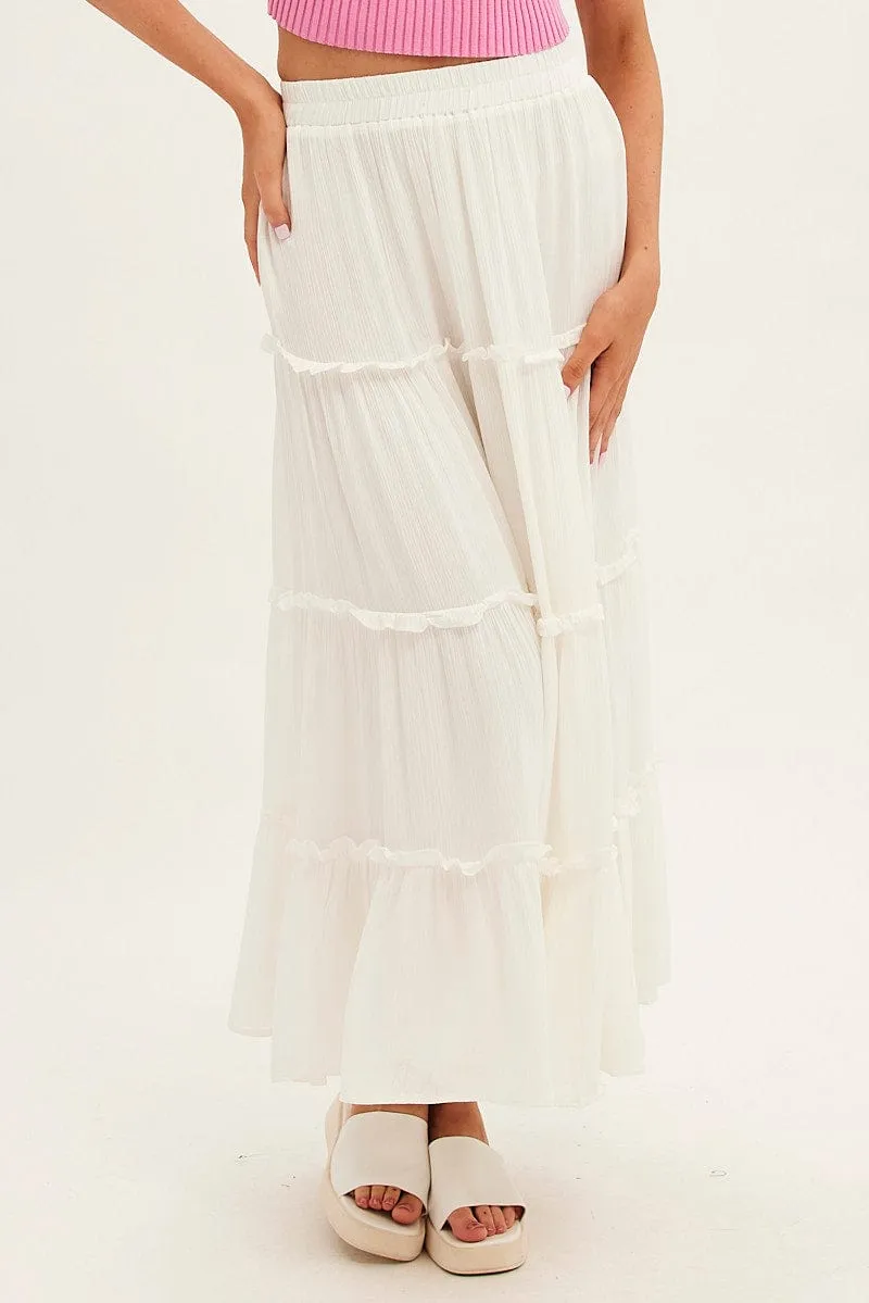 White Maxi Skirt High Rise Tiered Minimalist Chic Future Fashion