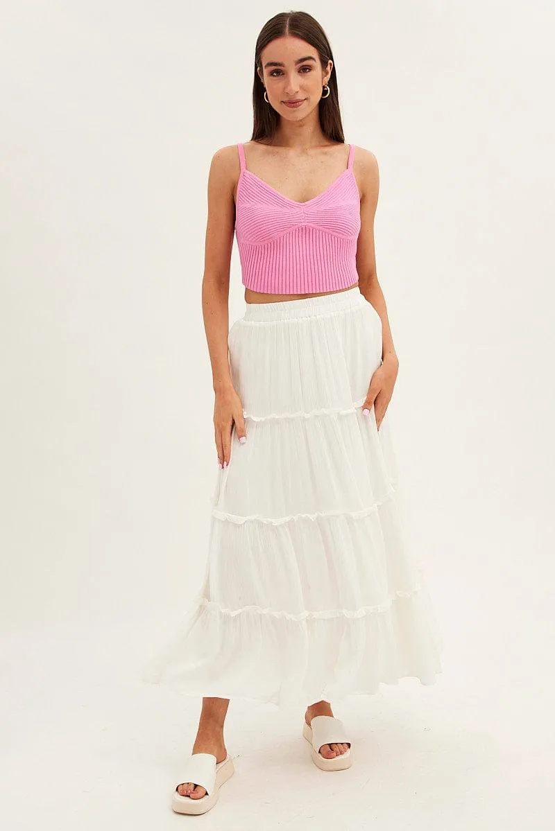 Luxury Feel Stylist Pick White Maxi Skirt High Rise Tiered