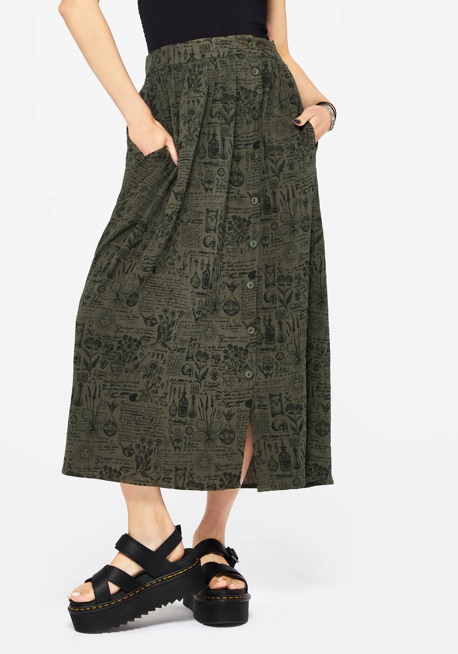 Spring Must Have Soft Touch Taddea Cotton Side Button Up Maxi Skirt