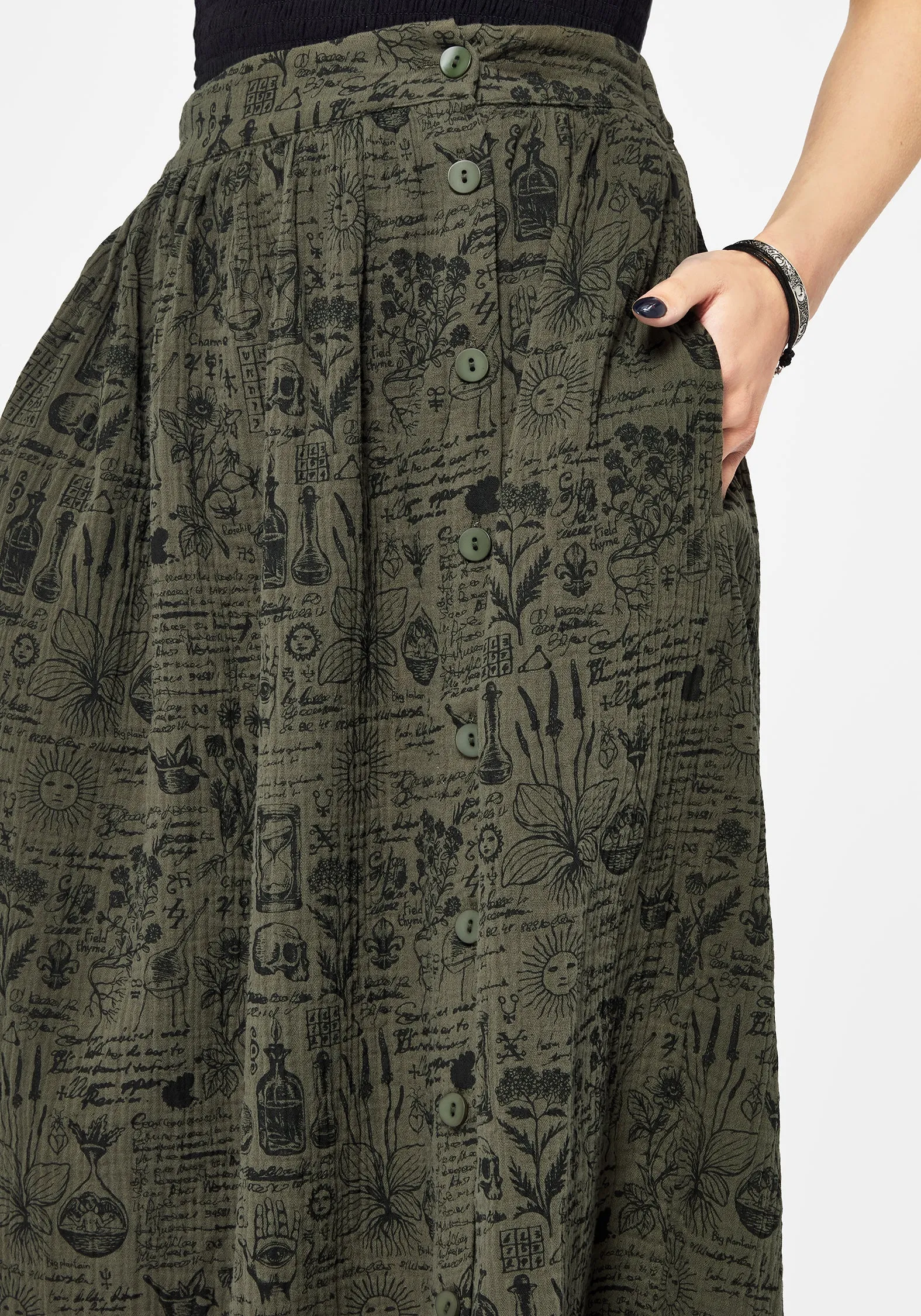 Taddea Cotton Side Button Up Maxi Skirt Detachable Detail