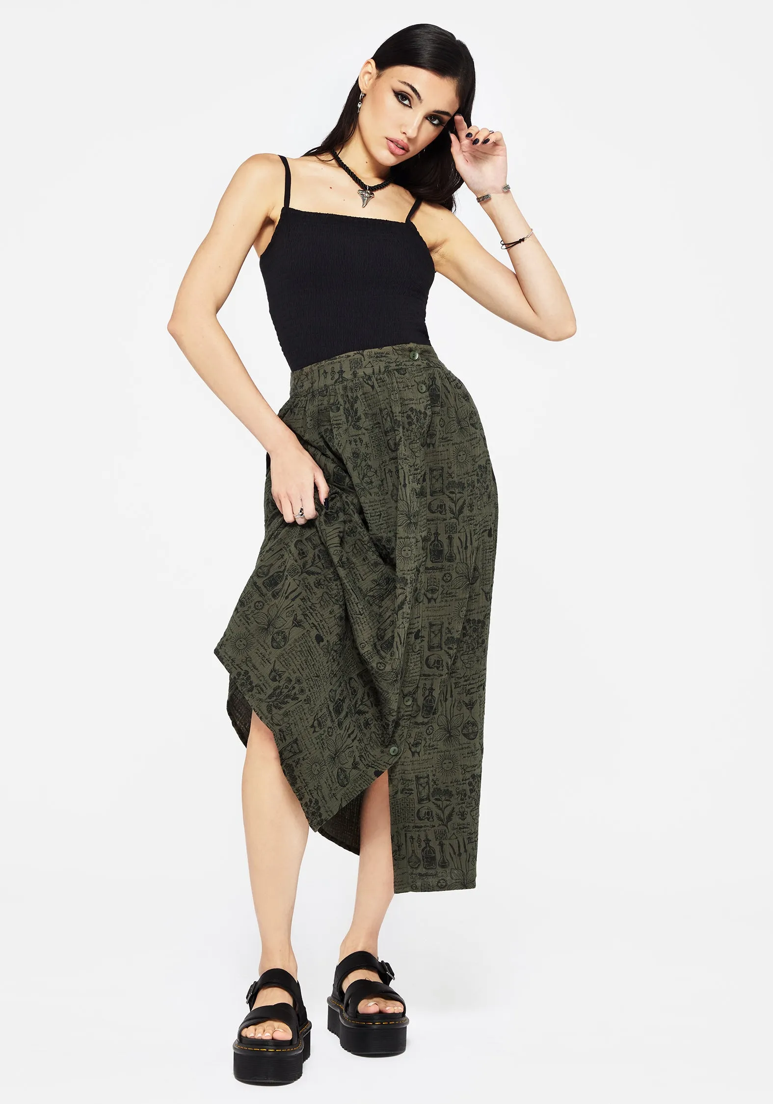 Taddea Cotton Side Button Up Maxi Skirt Everyday Essential Artisan Print