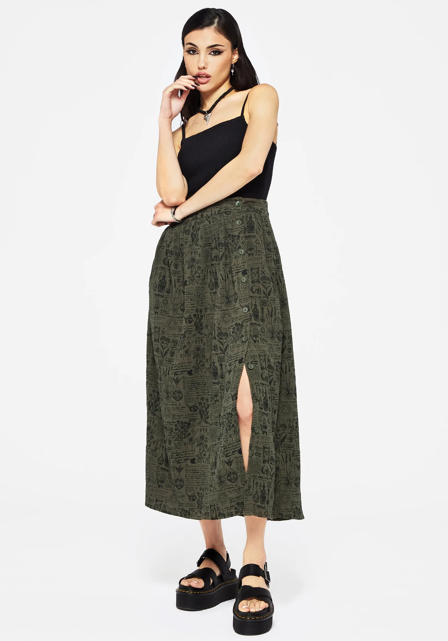 Taddea Cotton Side Button Up Maxi Skirt Maxi length Outfit Moodboard