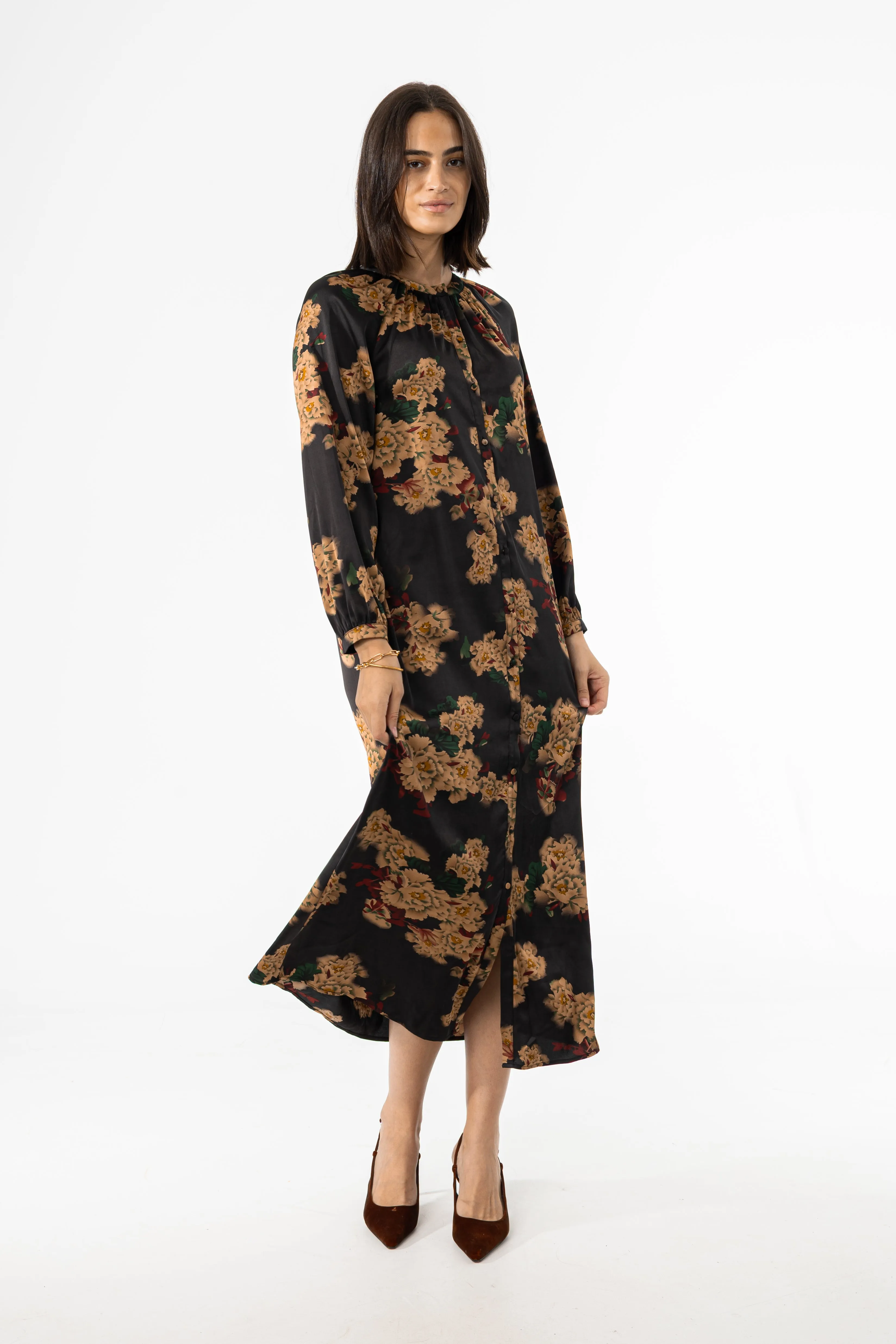 Black Multi Floral Printed Maxi Dress Korean Fresh