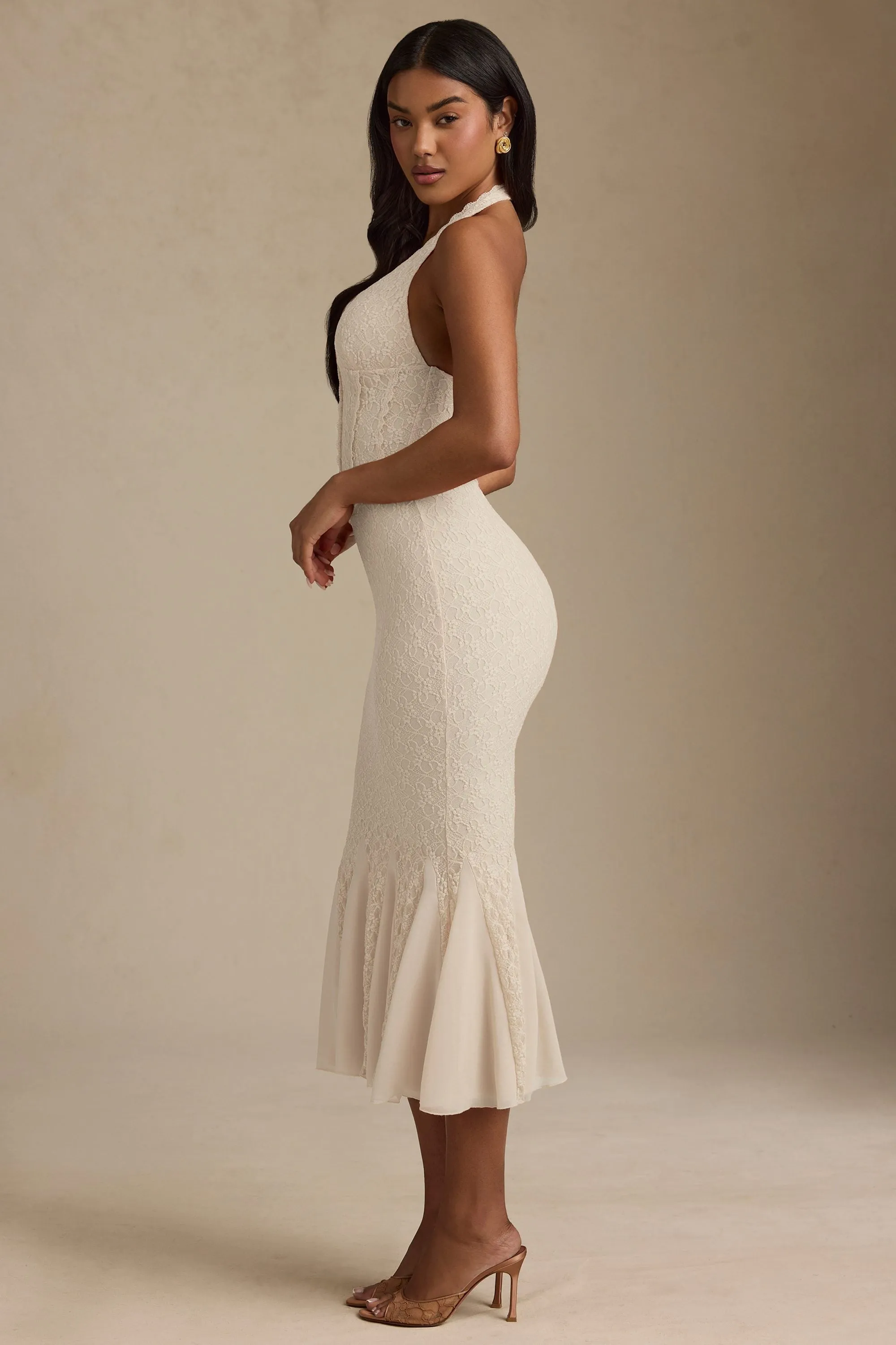 Halterneck Corset Lace Midaxi Dress in Ivory Love Energy Desert Heat