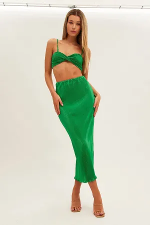 Green Plisse Skirt Maxi High Rise Outdoor Gathering