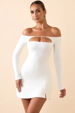 Modal Cut-Out Off-Shoulder A-Line Mini Dress in White Shake Ready Show Time