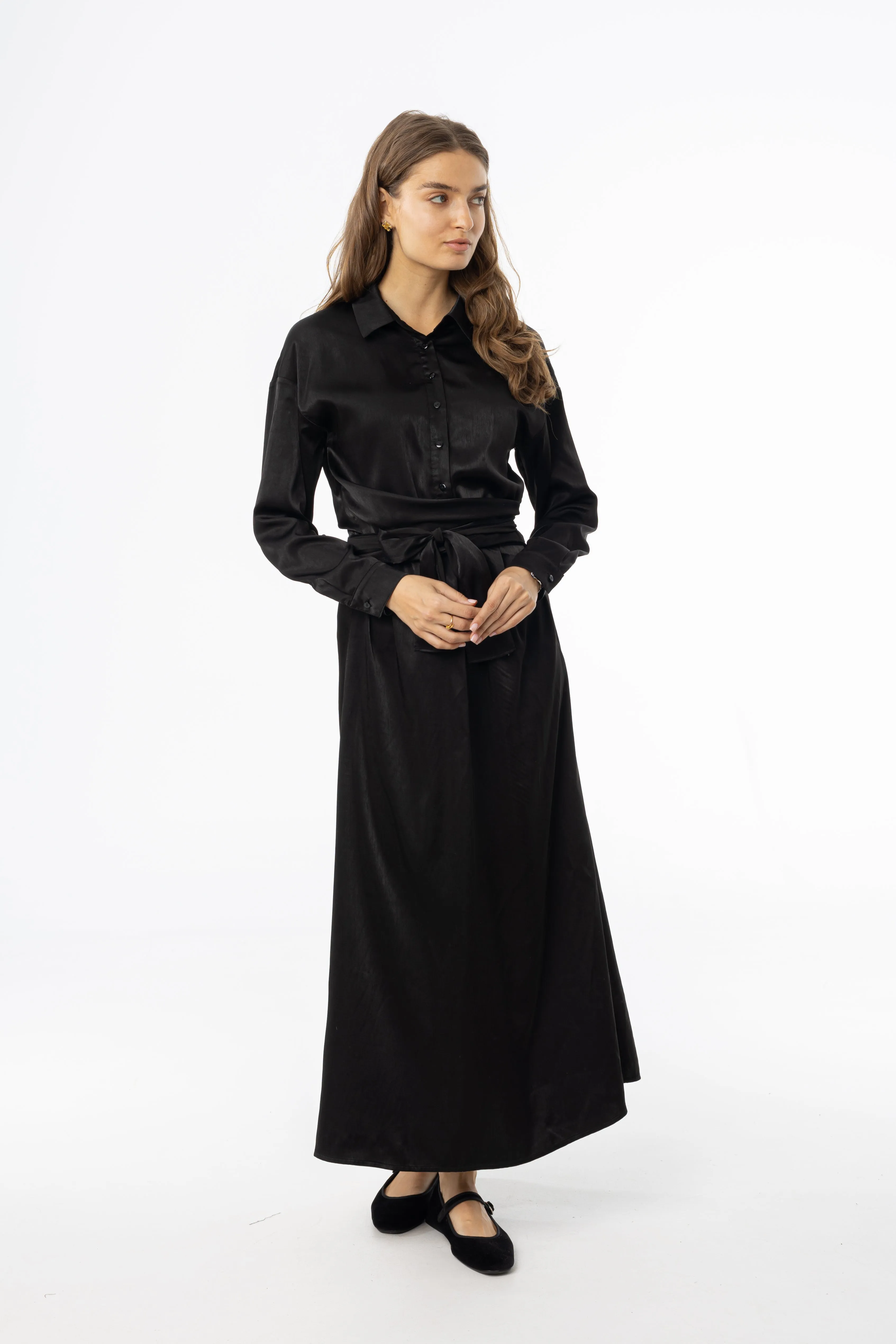 Simple Top New Yorker Black Tie Silk Dress