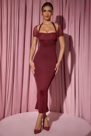 Wonder Fit Antibacterial Treatment Slinky Jersey Open-Back Midaxi Dress in Wine Red