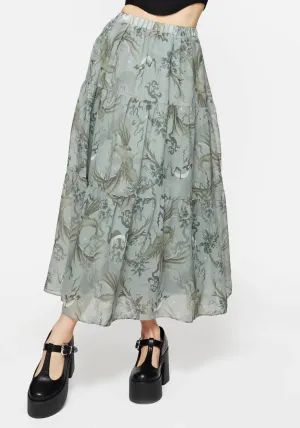 Sapphira Dragon Print Chiffon Tiered Maxi Skirt Tiered hem Clean Mood