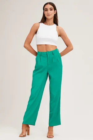 Urban Cool Soft Touch Material Green Pleat Detail High Waist Pant