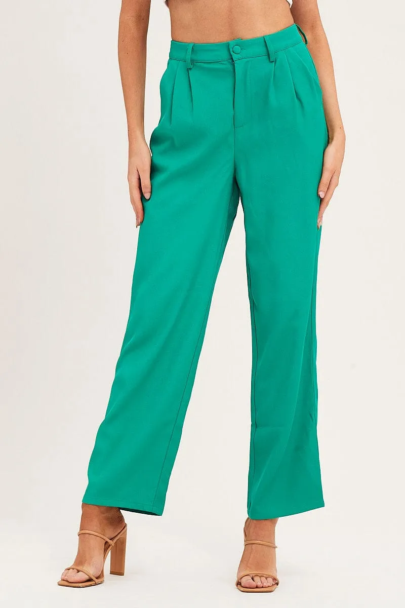 TemperatureRegulation Cozy And Stylish Green Pleat Detail High Waist Pant