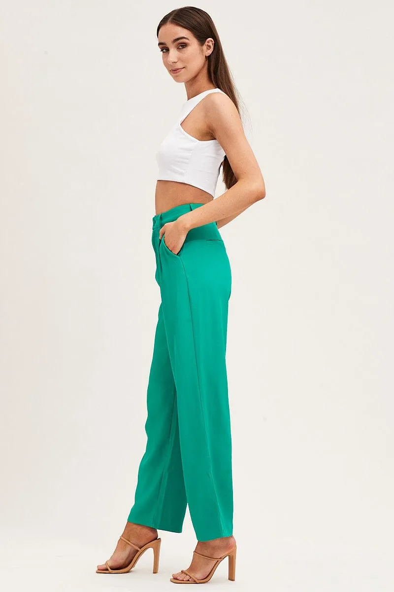 Green Pleat Detail High Waist Pant RegularFit