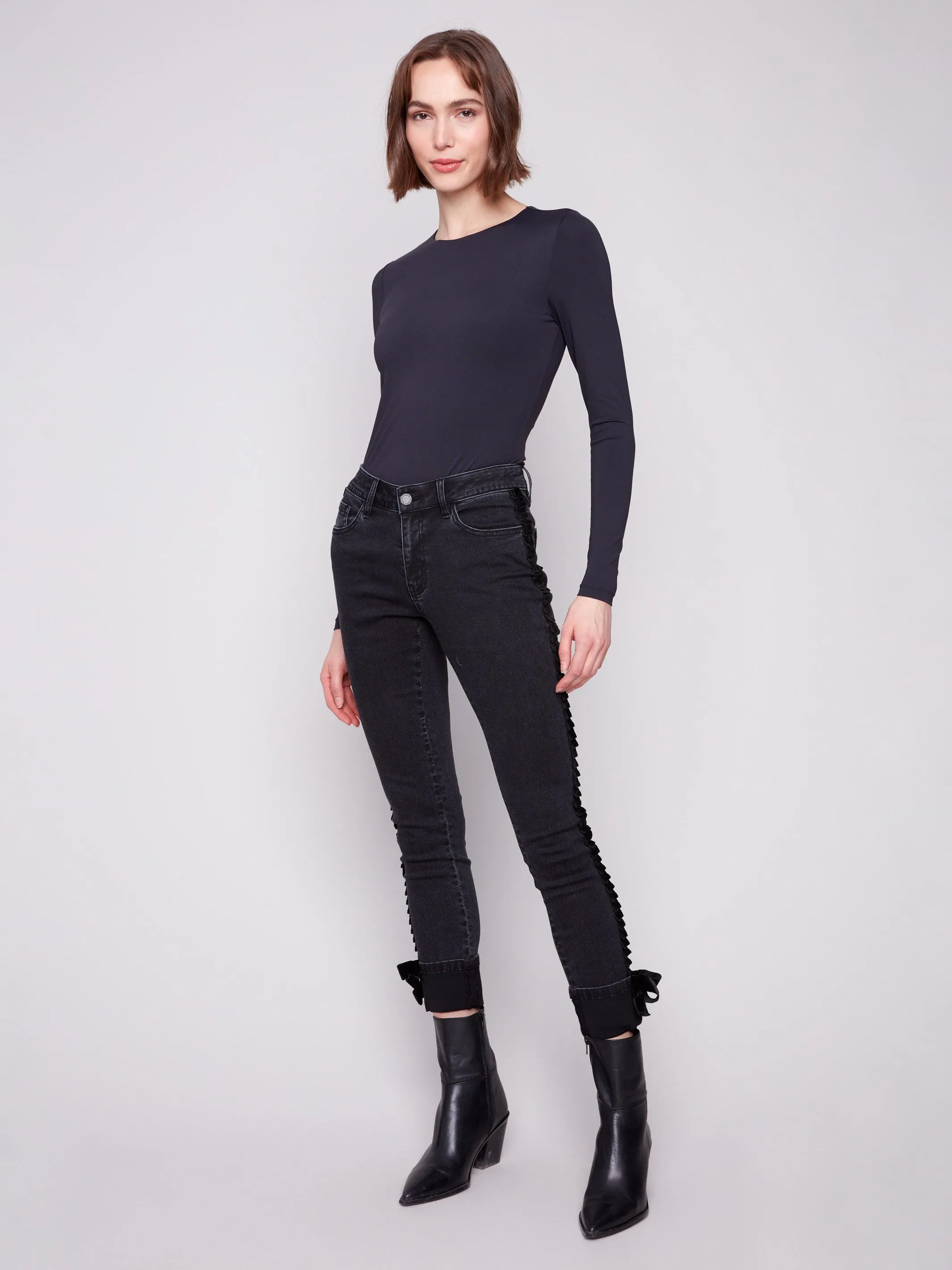 Slim Leg Jeans With Velvet Bow - Charcoal Professional Wear Weekend Warrior