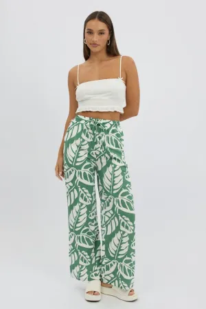 Green Abstract Wide Leg Pants Elasticated Waist HighRiseWaistband Functional fashion wear