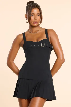 Brushed Twill Drop Waist Kilt Mini Dress in Black Youthful Chic Light Star