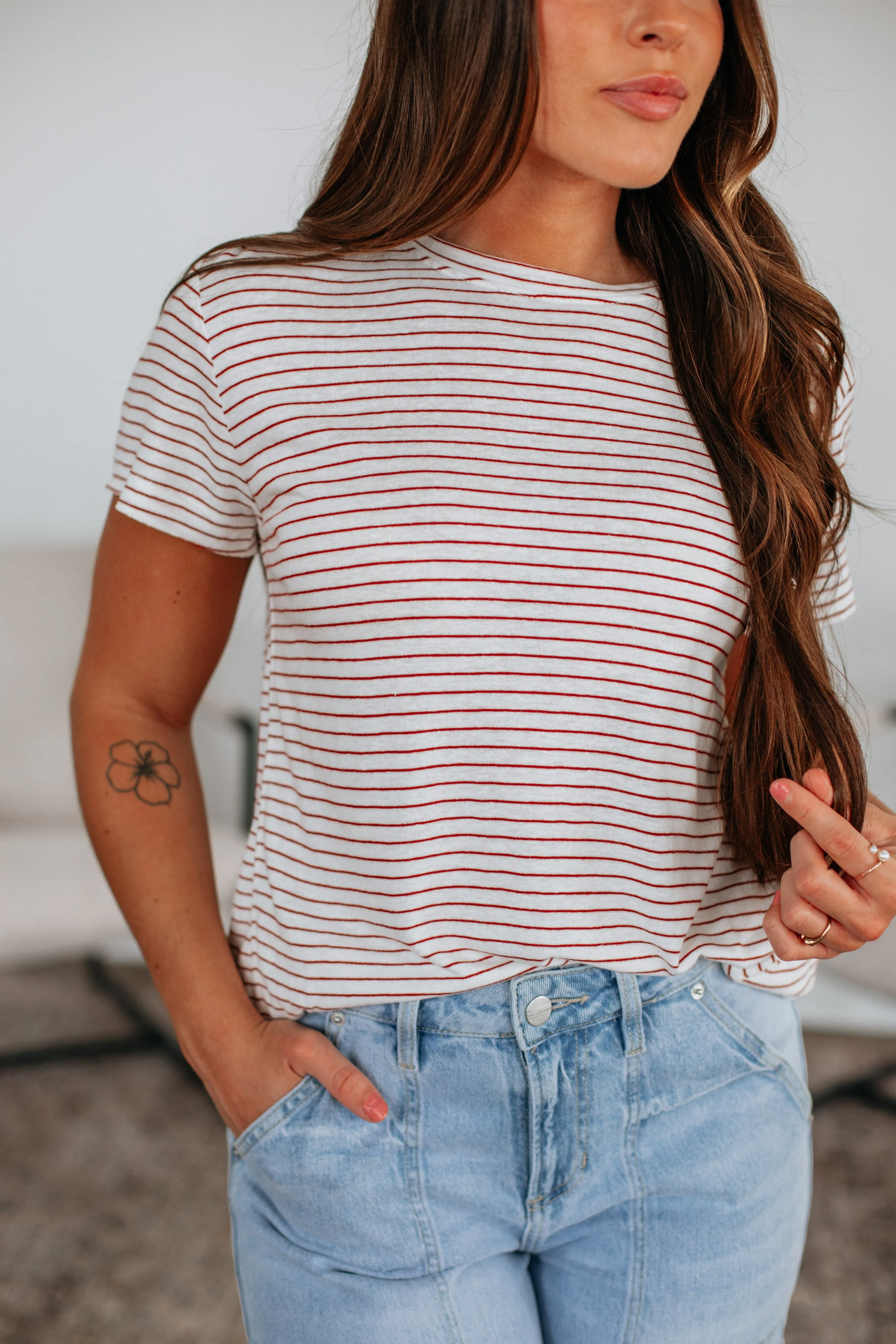 Casual Style Trendy Fabric Brandy Striped Tee