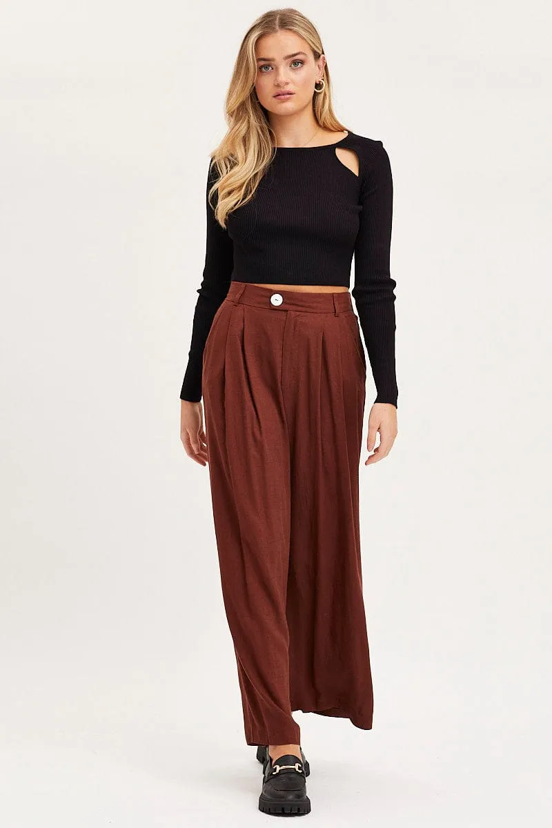 Brown Wide Leg Pants High Rise AbrasionResistant