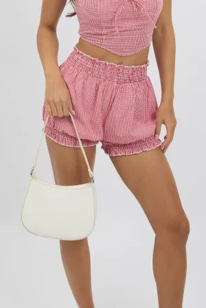 Wide Leg Silhouette Fun Patterns Red Check Bloomer Shorts