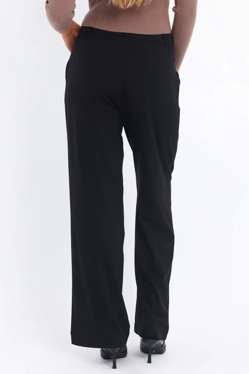 Black Wide Leg Pants Mid Rise Moisture Lock Technology Non Slip Waistband