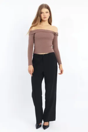 Durable Fit BreathableMeshLining Black Wide Leg Pants Mid Rise