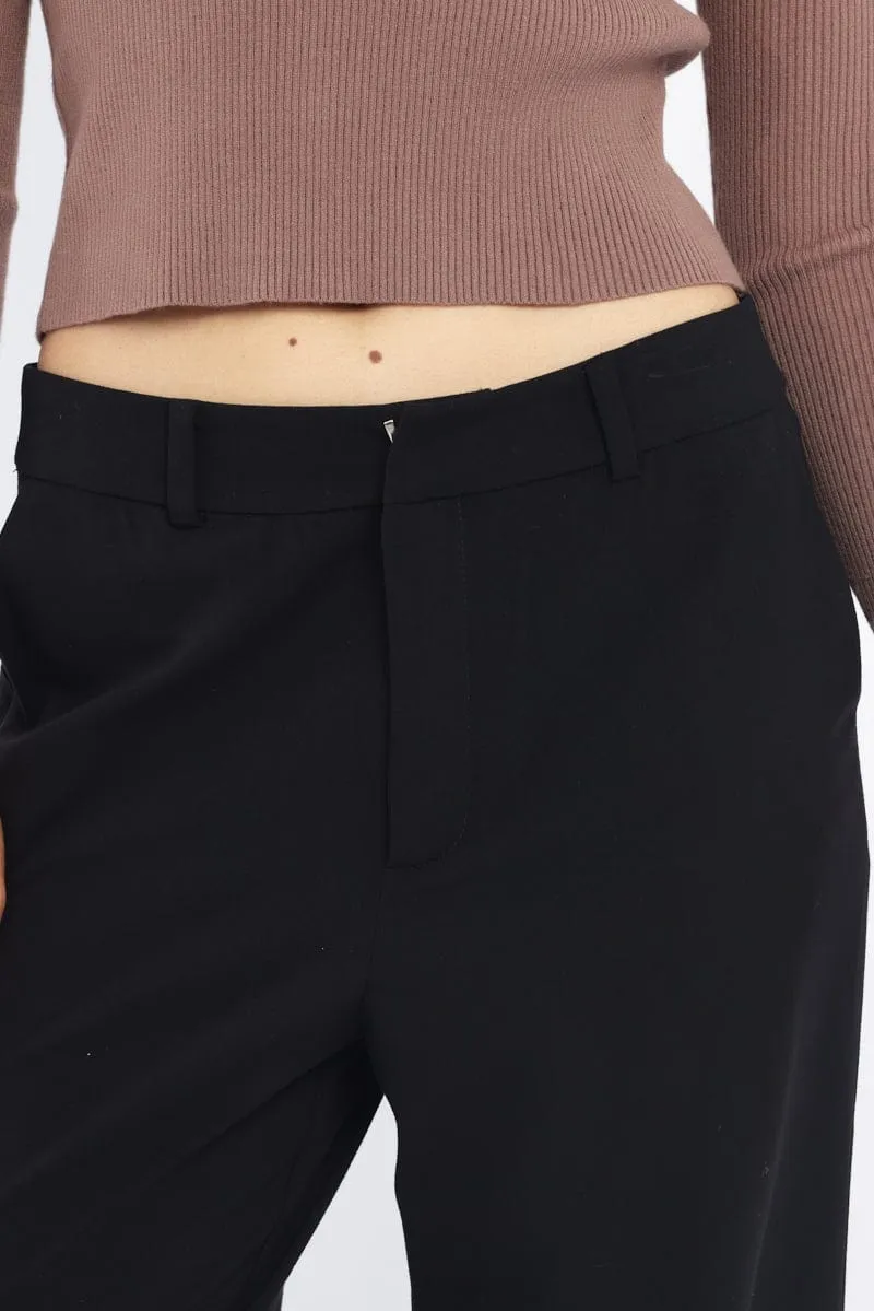 Black Wide Leg Pants Mid Rise Relaxed Fit