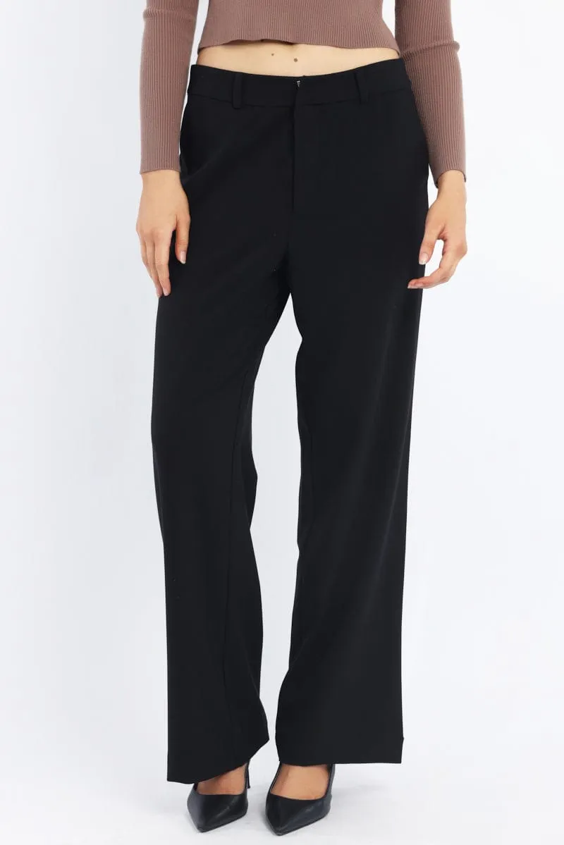 Black Wide Leg Pants Mid Rise Simple and Cozy