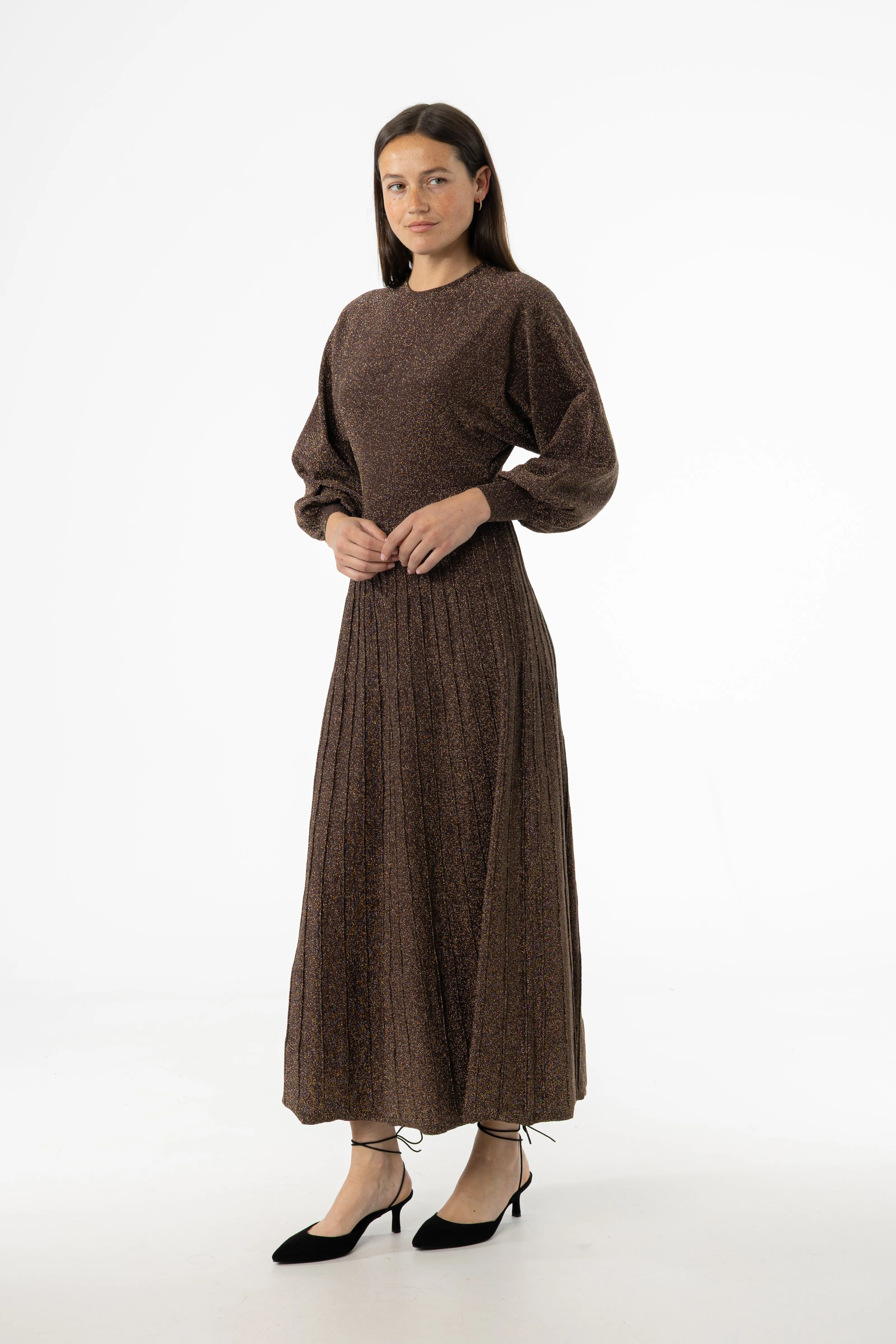 Bronze Shimmer Accordion Maxi Dress Fairy Core