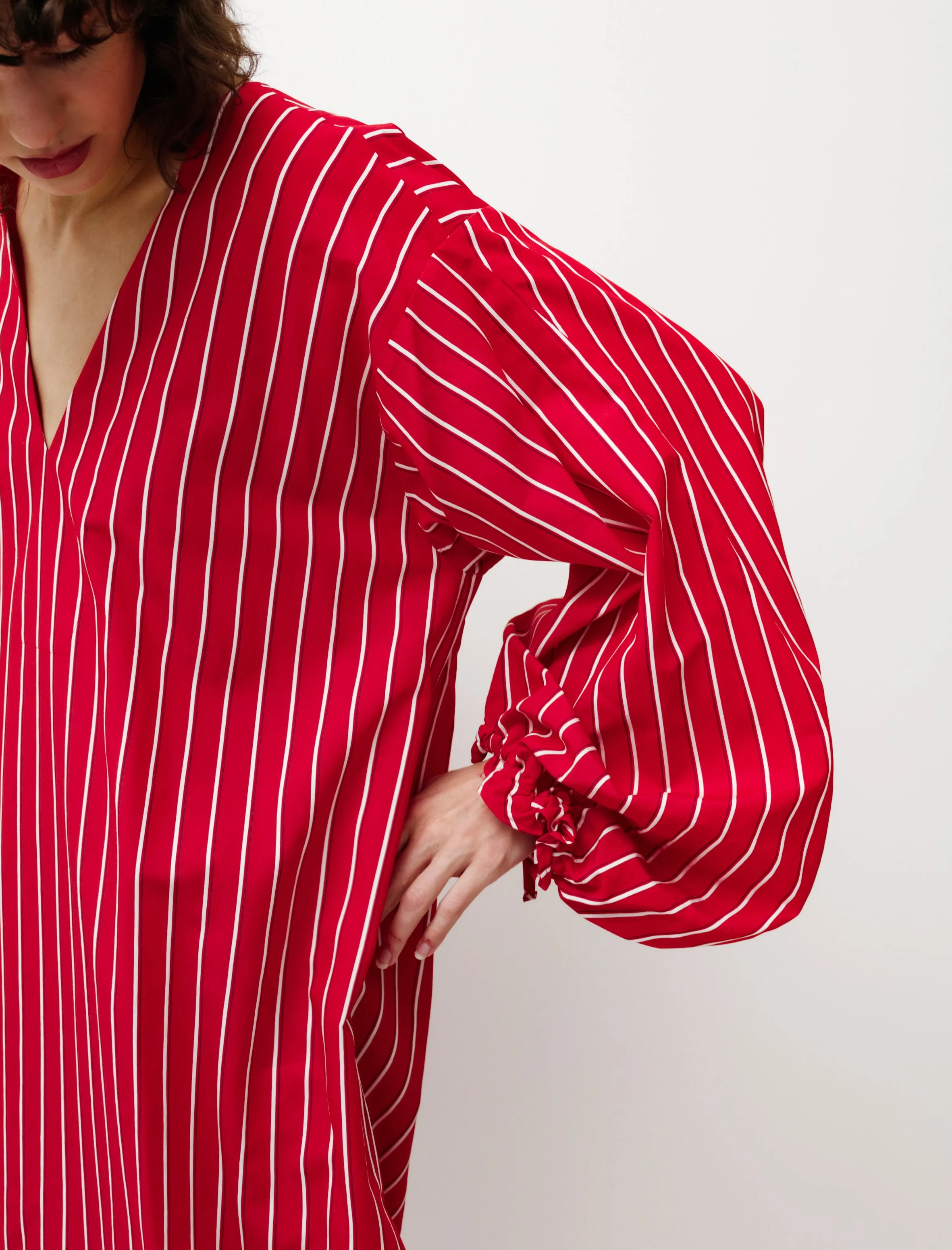 FlatlockStitching Caftan Dress Red/White
